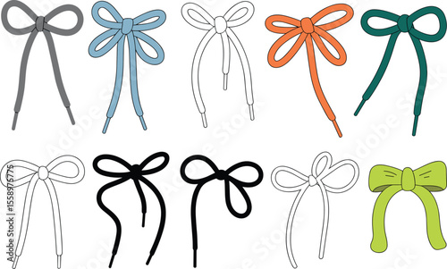 Colorful and Stylish Shoelace Bows Tied Neatly in Various Hues, Perfect for Footwear, Fashion, Accessories, and Design Elements, Isolated on White Background
