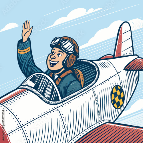 create vector bold stroke   a pilot waving from a  (1)