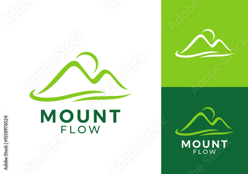 mountain flow logo. abstract landscape adventure design vector concept