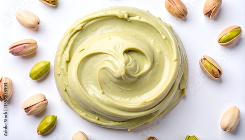 Close-up of a smooth light green pistachio cream
