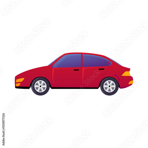 Red car vector flat icon, cartoon automobile transport, travel vehicle classic model isolated on white background
