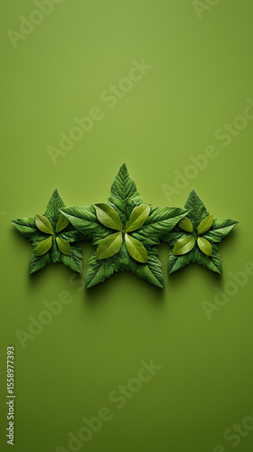 Green Business Excellence Five-Star Rating Made from Natural Leaves Symbolizing Sustainable Corporate Practices and Eco-Friendly Business Leadership, Vertical