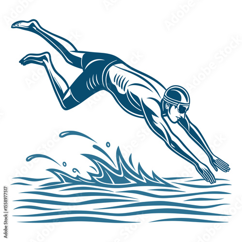 create vector bold stroke   a swimmer diving into 