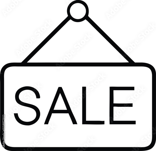 Black and White Line Art Hanging Sale Tag Vector Illustration.