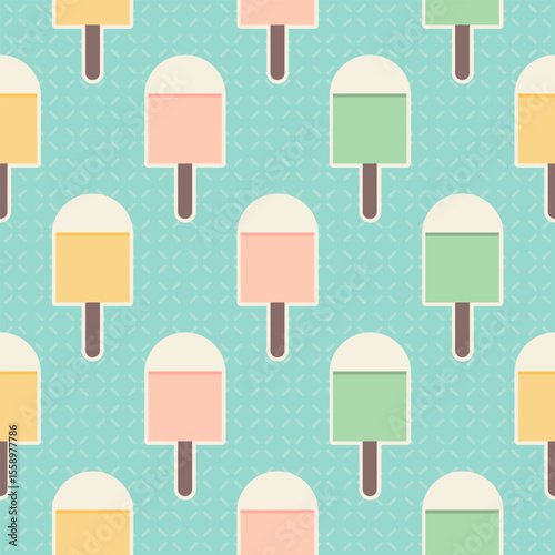Kitschy 1950s pastel peach pink mint green yellow ice-cream lollies aqua blue