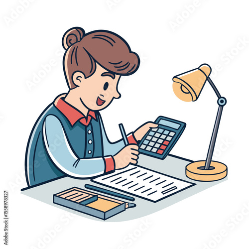   create vector bold stroke of cartoon accountant 