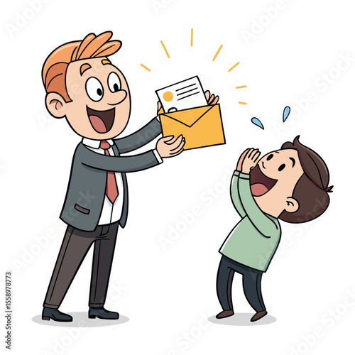   create vector bold stroke of cartoon boss giving