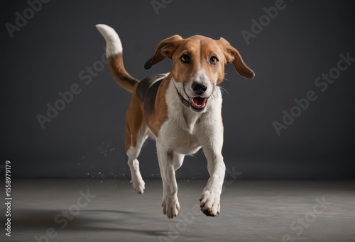 foxhound dog isolated on grey neutral studio background adorable doggy, lovely pet 4