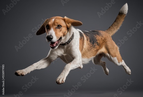 foxhound dog isolated on grey neutral studio background adorable doggy, lovely pet 3