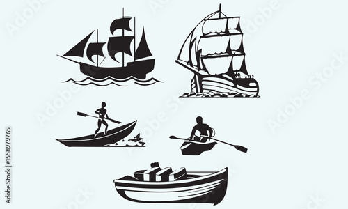 ship and boat icon set. water transport symbol.