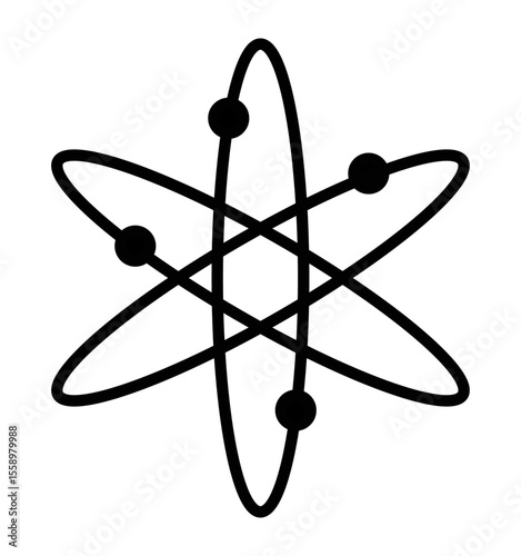 Atomic model icon on transparent background, flat line design, vector illustration