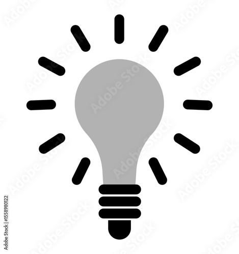 Bulb Lamp as idea sign icon, on transparent background, flat line design, vector illustration