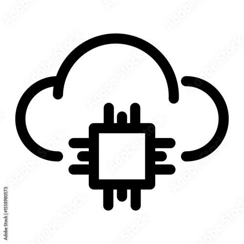AI cloud chip line icon – editable stroke symbol for cloud computing, neural hardware, and intelligent cloud infrastructure.