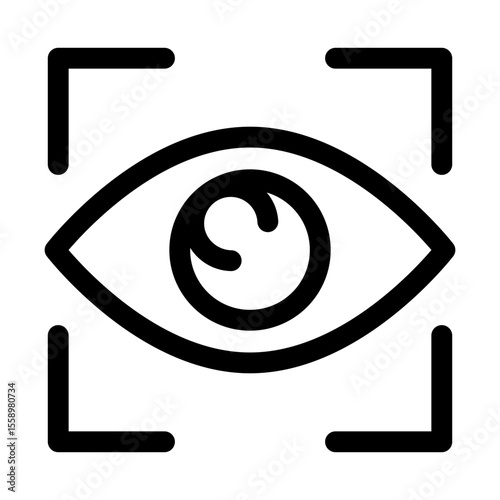 Eye scan line icon – editable stroke symbol for biometric recognition, surveillance, and digital identity verification. Eye inside scan line.