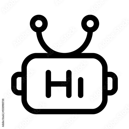 Robot head line icon – editable stroke symbol for AI assistant, chatbot greeting, and conversational technology.