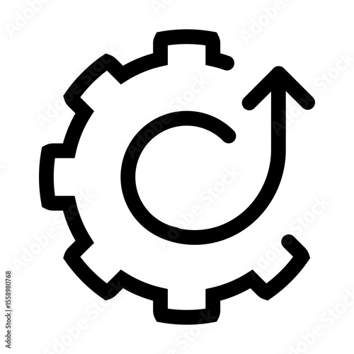Growth gear line icon – editable stroke symbol for system upgrade, performance boost, and technical progress and more