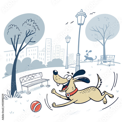 create vector bold stroke of cartoon dog chasing b