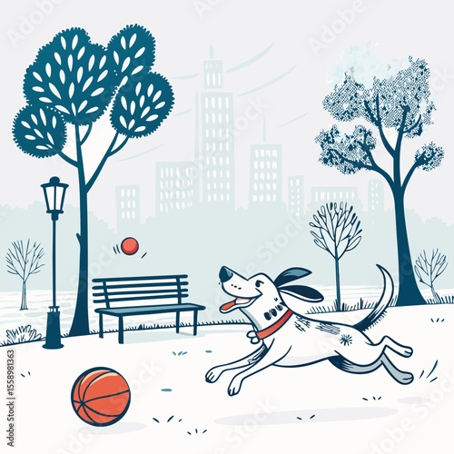 create vector bold stroke of cartoon dog chasing b (1)