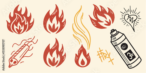 Fire flame icon silhouette on white background