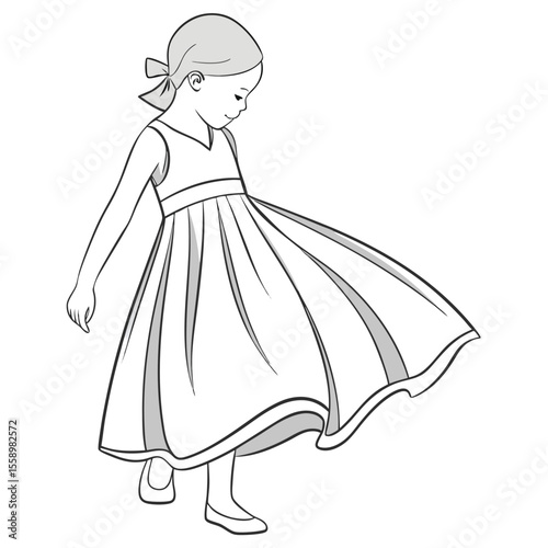 Modern asymmetrical hem baby dress vector on a clean white background, featuring a unique cut, perfect for contemporary designs, stylish fashion, or artistic children's wear.