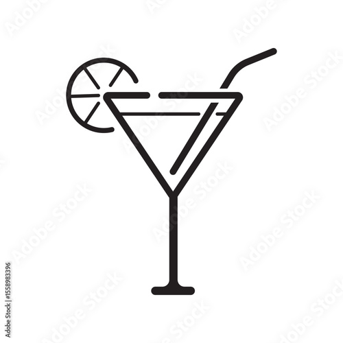 Outline Cocktail Icon with Lemon Garnish