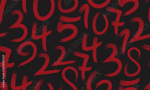 Red Brushstroke Numbers Seamless Pattern