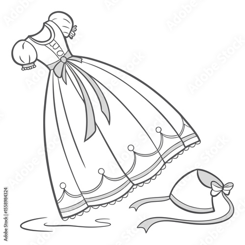 Elegant christening dress vector on a pristine white background, perfect for baptism ceremonies, special occasions, or sophisticated infant wear designs.