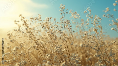 white delicate beautiful dreamy wildflower field with soft light, refreshing spring time