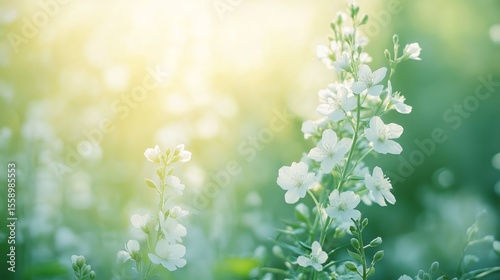 white delicate beautiful dreamy wildflower field with soft light, refreshing spring time