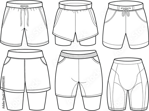 Trendy and Comfortable Shorts Designs, Perfect for Casual and Activewear, Ideal for Fashion and Sports Enthusiasts, Variety of Styles and Fits, Drawing for Apparel Industry