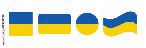 ukraine flag. ukrainian flag set in square, circle, waving flag shape icons. Vector illustration.