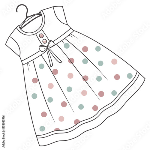Subtle dot texture baby dress vector on a clean white background, offering a playful yet classic feel, ideal for versatile designs, everyday wear, or children's fashion.