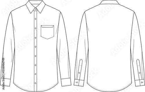 Long Sleeve Button-Down Shirt Design, Classic Collar, Front Pocket, Stylish Fit, Comfortable, Casual Wear, Versatile Shirt, Durable Fabric, Fashionable