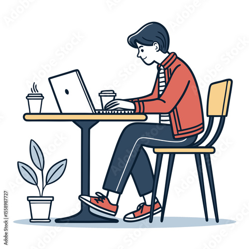 create vector bold stroke of cartoon person sittin