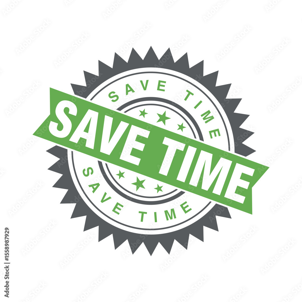 Obraz premium Save Time Letter Rubber Stamp Template