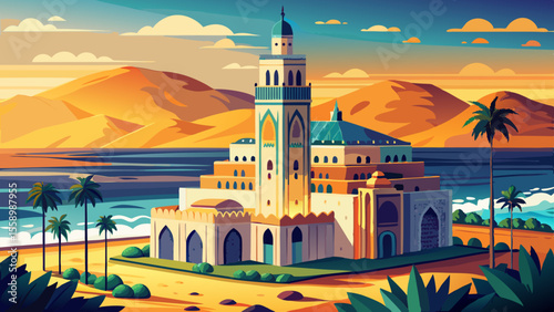 Hassan II Mosque, Casablanca, Morocco
Perched beside the Atlantic, this mosque’s towering minaret is the tallest in the world. Its entire façade glows golden at sunset, reflecting on the sea spray and