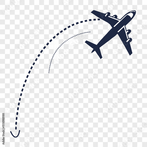 Airplane Silhouette with Curved Descent Trajectory - Travel, Aviation, and Navigation Icon
