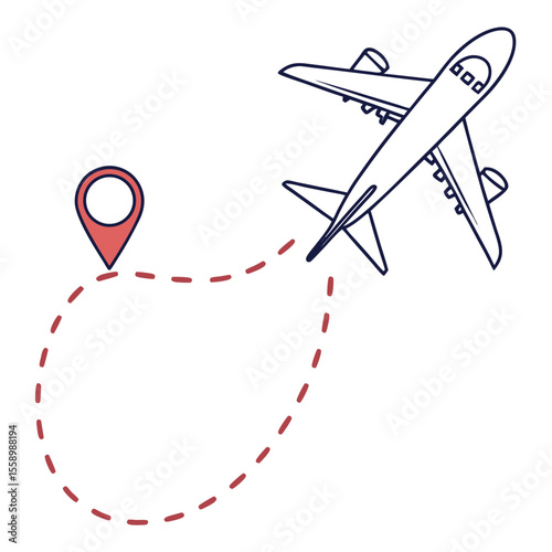 Airplane Flight Path Vector Illustration: Travel Destination, Holiday, and Route Design