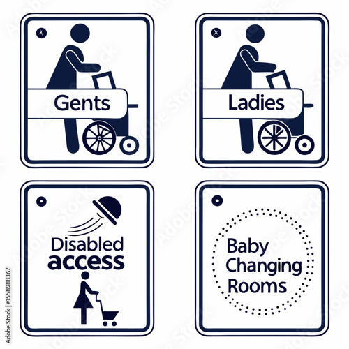 Modern Public Restroom Signage Set: Gents, Ladies, Disabled Access, and Baby Changing Rooms