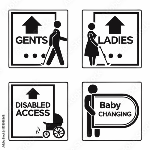 Restroom Signage Set: Gents, Ladies, Disabled Access, and Baby Changing Symbols