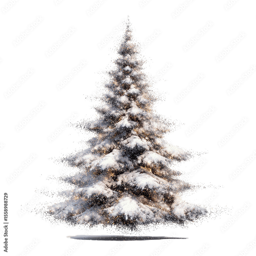 Fototapeta premium Snow-Covered Christmas Tree with Warm Lights, Isolated on White Transparent background