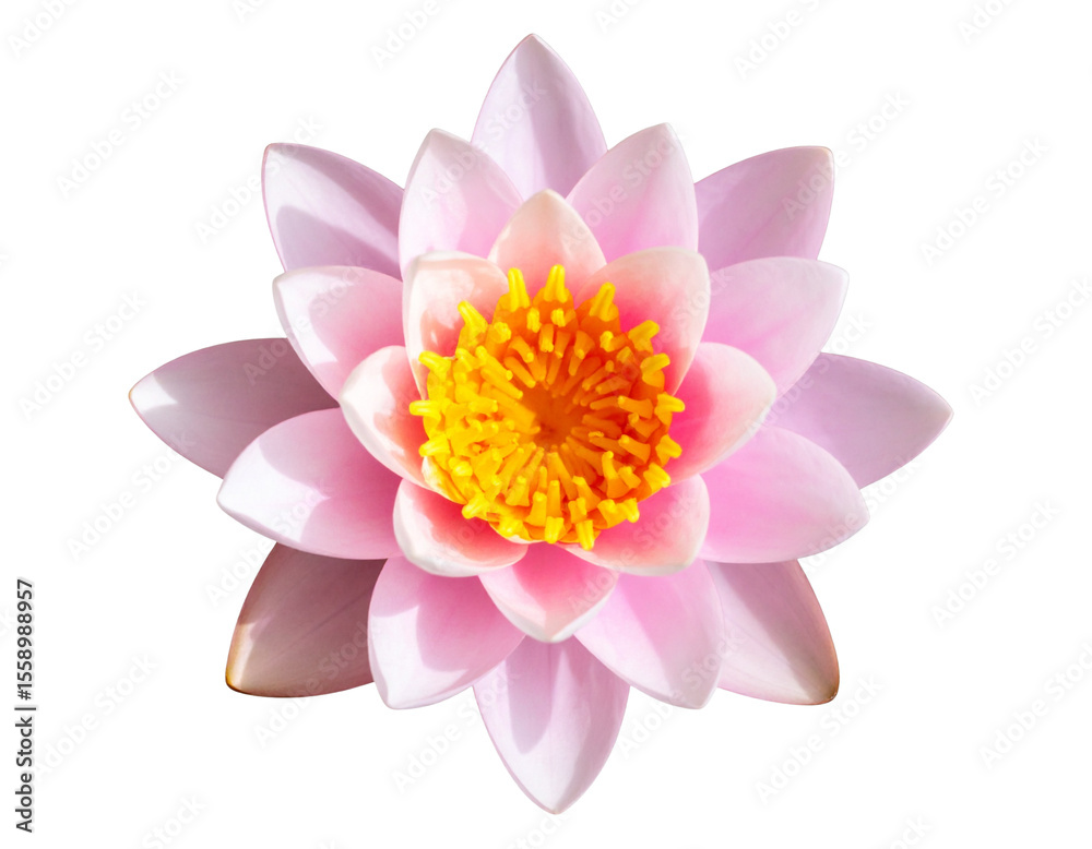 Obraz premium Top View of a Pink Water Lily in Full Bloom, isolated on transparent background PNG