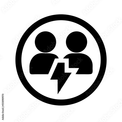 Simple vector icon pictogram of two people with lightning bolt symbol  