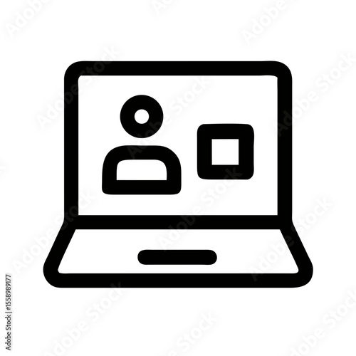 Laptop displaying video call icon with user profile on screen  