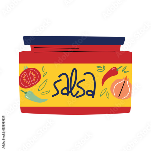 Red hot salsa sauce jar.