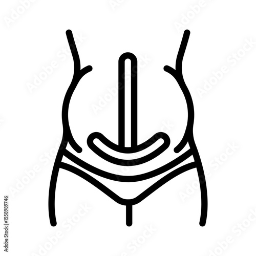 Taping application for pregnant belly outline icon. Kinesiology taping techniques during pregnancy. Belly belt. Reducing pain, swelling, spasms. Back support. Isolated vector illustration