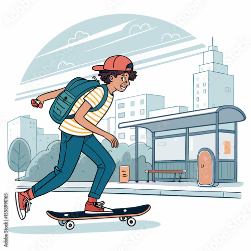 create vector bold stroke of cartoon teen riding s (1)