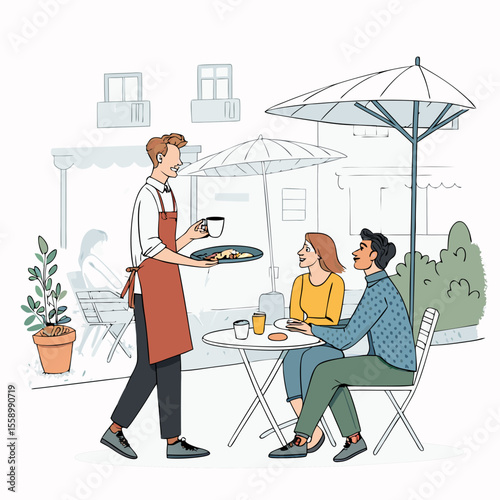   create vector bold stroke of cartoon waiter serv (1)