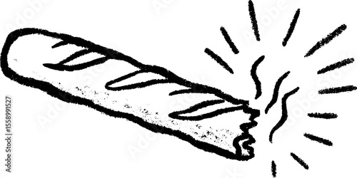Artistic sketch of a baguette with broken end in black for culinary design