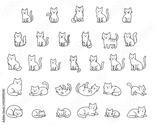 Cute cats or kittens in funny poses in doodle style. Ideal for greeting card design, t-shirt printing, inspirational posters. . Vector 